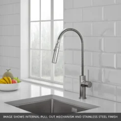 Vellamo Kara Pull Out Single Lever Mono Kitchen Mixer Tap - Matt Black -Vado Shop vellamo kara stainless steel pull out kitchen tap internal pull out cutout scaled