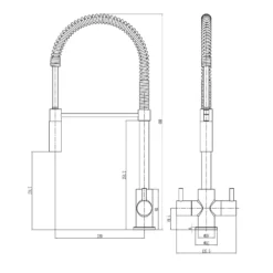Vellamo Mini Pro Kitchen Mixer Tap With Pull Out Spout - Polished Chrome -Vado Shop vellamo mini pro pull out kitchen tap tech drawing