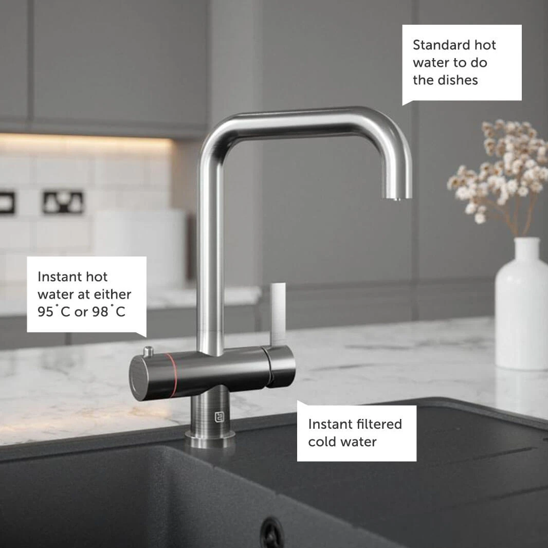 Vellamo Mokka Filtered Cold & Instant Boiling Water Tap With WRAS-Approved Boiler & Filter - Brushed Steel 5 Vellamo Mokka Filtered Cold & Instant Boiling Water Tap With WRAS-Approved Boiler & Filter - Brushed Steel - Image 5