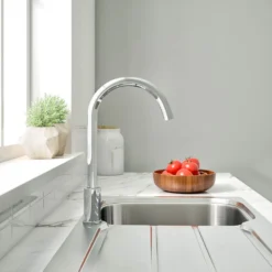 Vellamo Revolve Single Lever Mono Kitchen Mixer - Polished Chrome -Vado Shop vellamo revolve chrome kitchen tap lifestyle 3