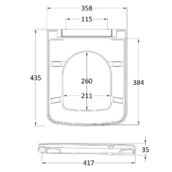 Vellamo Modern Square Soft Close Toilet Seat With Quick Release Hinges - Top Fix 5 Vellamo Modern Square Soft Close Toilet Seat With Quick Release Hinges - Top Fix -Vado Shop vellamo square soft close seat top fix tech drawing