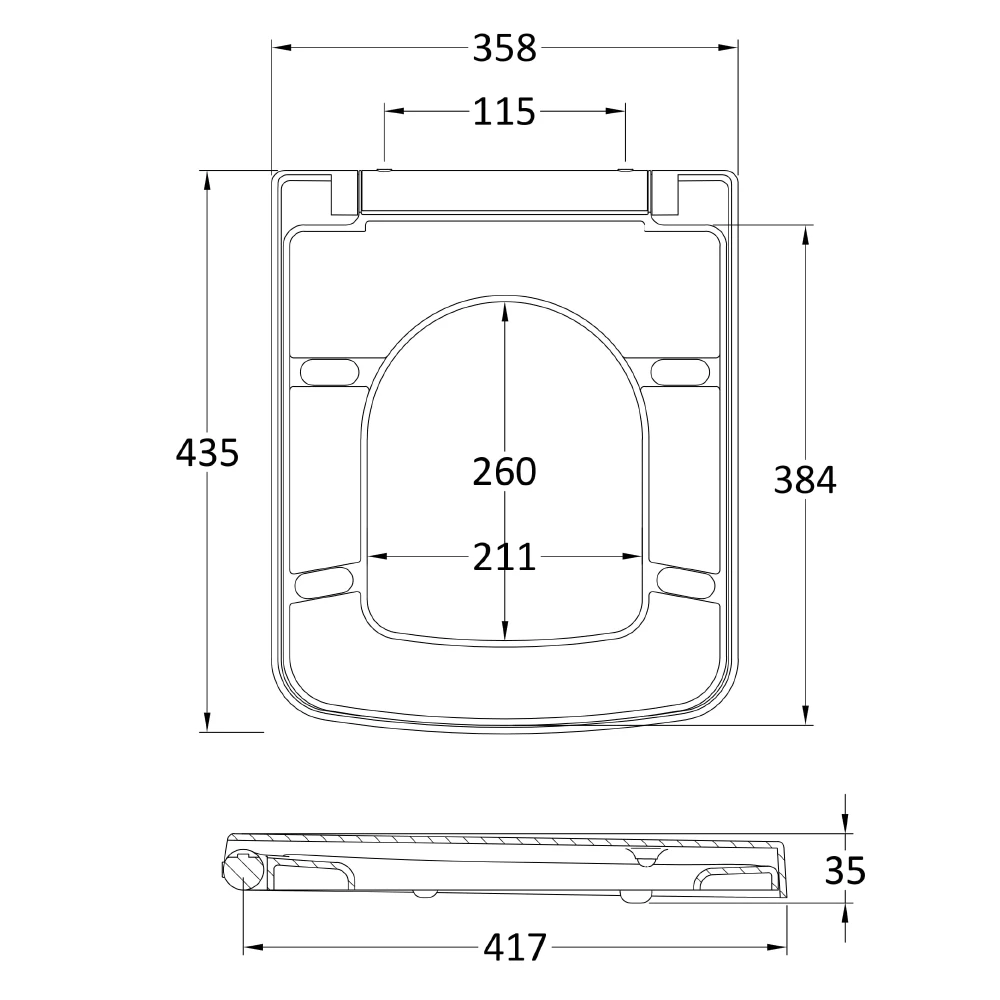 Vellamo Modern Square Soft Close Toilet Seat With Quick Release Hinges - Top Fix 3 Vellamo Modern Square Soft Close Toilet Seat With Quick Release Hinges - Top Fix - Image 3