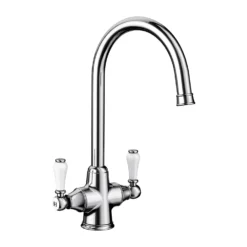Blanco Vicus Twin Lever WRAS Approved Traditional Mono Kitchen Mixer Tap - Brushed Brass