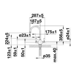 Blanco Vicus Twin Lever WRAS Approved Traditional Mono Kitchen Mixer Tap - Brushed Brass -Vado Shop vicus twin lever line drawing side view