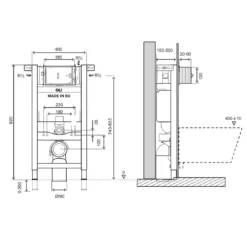 VOS 0.82m Cistern Frame For Wall Hung Toilets -Vado Shop vos 82cm wall hung cistern frame tech drawing